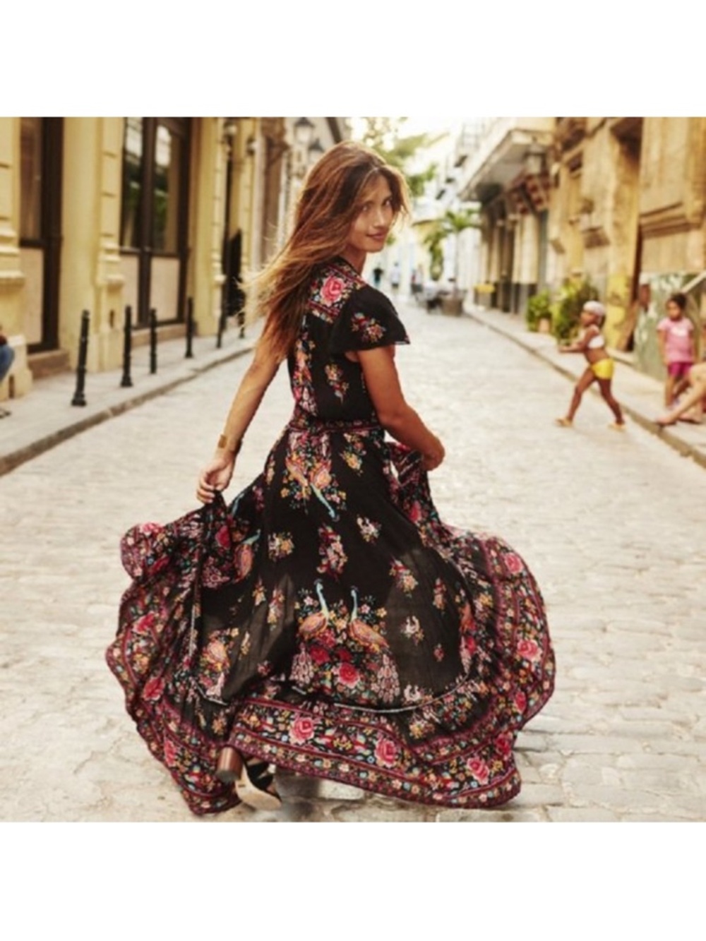 Boutique Black Floral Maxi Dress with vibrant print